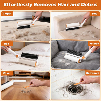 3-in-1 Pet Hair Remover Tool: Soft Dust Brush, Lint Roller for Clothes & Bench Brush with 180° Adjustable Handle, Pet Hair Removal for Dog/Cat Hair on Clothes, Bed, Sofa (2-pack lint roller, One Size)