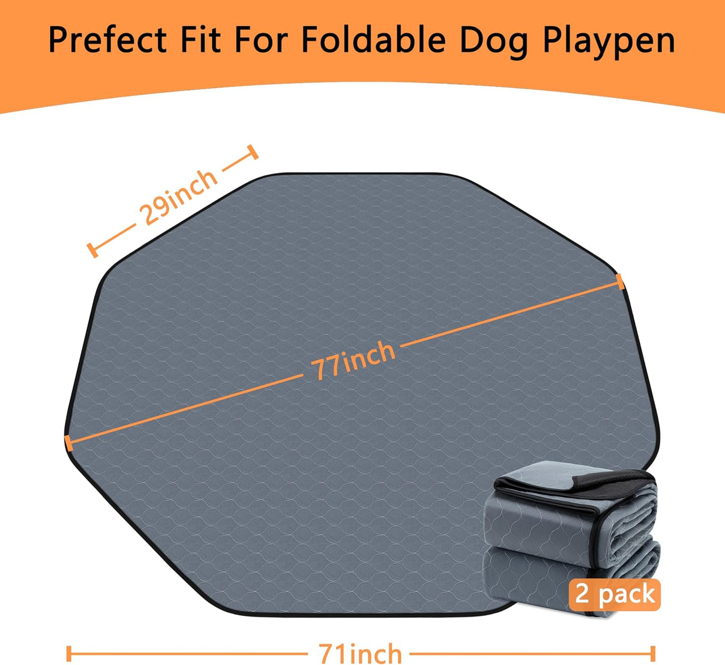 Bunlitent Washable Pee Pads for Dogs 72x72, 2 Pack, Extra Large Reusable Puppy Pads, Dog Training Pads with Quick Dry, Large Anti-Slip Dog Pee Pads, Whelping Pads, Potty Pad