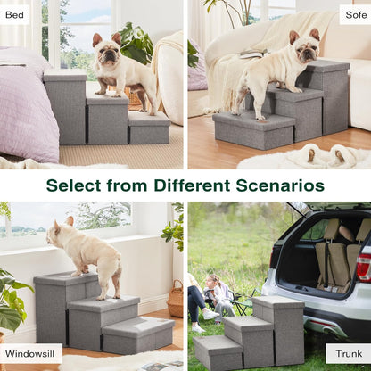 Love's cabin Dog Stairs with Storage 13" H, Foldable Pet Stairs for Small Medium or Large Dogs, Cat Puppy Steps Ramp with Zip up to 150 lbs, Solid Grey, 2 Steps
