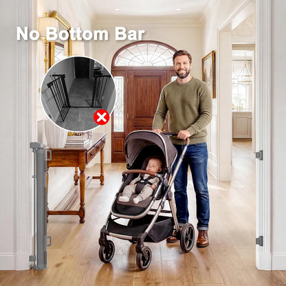Retractable Dog Gate for Doorways, Indoor/Outdoor Safety Mesh Baby Gates for Stairs, 33" Tall Expands Up To 60" Width, Space-Saving&One Handed Operation Puertas Para Bebes for Hallways, Decks, Porches