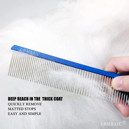 Metal Dog Grooming Comb for Shedding Tangles,Knots,Mats.Dog Combs With Long Wide Tooth for Long Thick Curly Hair Metal Pet Comb for Poodles and Goldendoodles Dematting.7.5INCHES.(Blue)