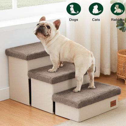 Love's cabin Dog Stairs with Storage 13" H, Foldable Pet Stairs for Small Medium or Large Dogs, Cat Puppy Steps Ramp with Zip up to 150 lbs, Solid Grey, 2 Steps