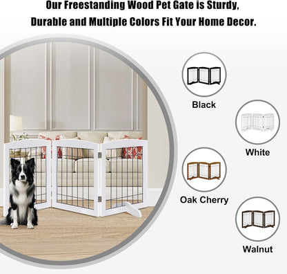 LZRS 2-Panel Freestanding Foldable Wood Dog Gate – Solid Wood & Steel Wire, Chew-Resistant Pet Barrier for Indoor Use, Ideal for Small to Medium Dogs, White