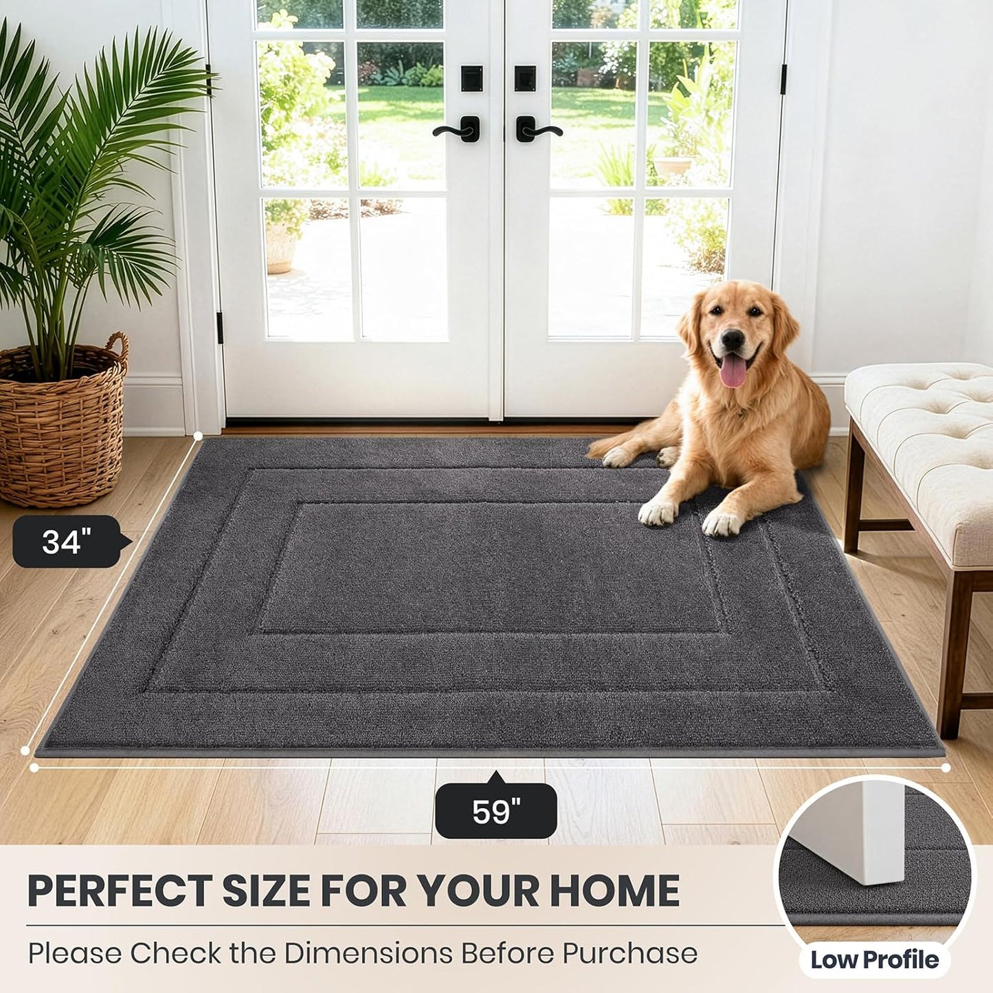 PURRUGS Dirt Trapping Door Mat 32" x 47", Non-Slip/Skid Machine Washable Entryway Rug, Dog Doormat, Super Absorbent Welcome Mat for Muddy Wet Shoes and Paws, Grayish Brown