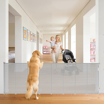 Retractable Baby Gate for Stairs, 42" Tall X 200" Wide Mesh Dog Gate Indoor, Child Gate for Doorways, Hallways, Deck, Indoor Outdoor Pet Baby Safety Essentials for Home, Black