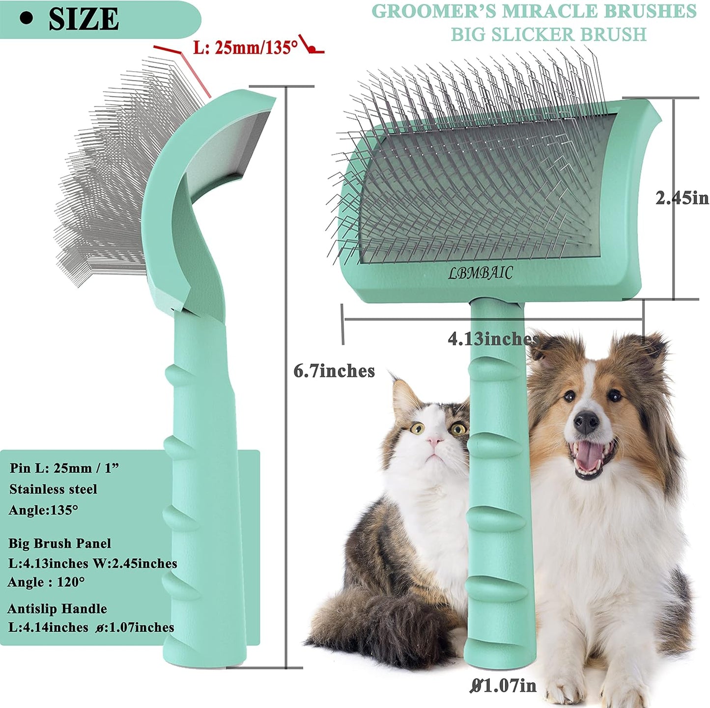 Slicker Brush for Poodles and Goldendoodles - Curved Brush for Thick, Fluffy, Shedding Fur on Dogs and Cats - Soft, Gentle Pins for Grooming (Blue)