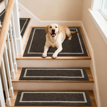 COSY HOMEER Soft Stair Treads Non-Slip Carpet Mat 28inX9in Indoor Stair Runners for Wooden Steps,Stair Rugs for Kids and Dogs, 100% Polyester TPE Backing 4pcs,Beige