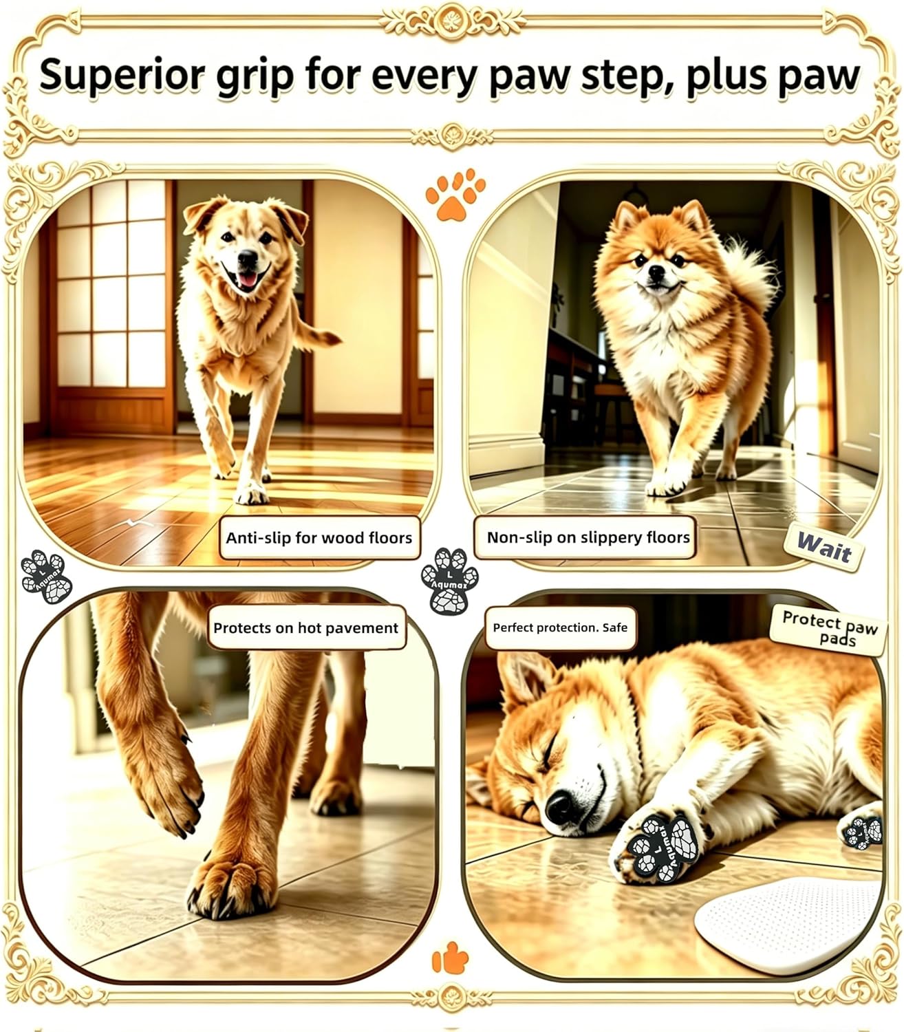Dog Paw Protector Traction Pads for Dogs,Paw Pads for Hot Pavement,Stronger Self Adhesive Toe Grips for Senior Dogs to Prevent Slipping on Hardwood Floors 16 Sets (64 pcs) L