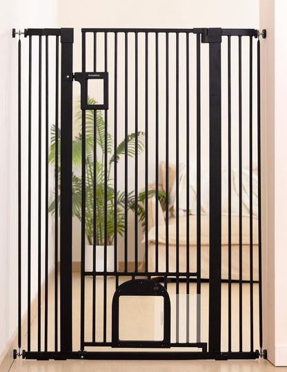 No Pawblems 55" Extra Tall Pet Gate for Cat/Dog, 29-40" Wide Auto Close Tall Dog Gate for Doorways/Hallways, 1.37" Ultra Narrow Spacing, NO Drilling Pressure Mounted, Black
