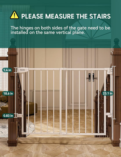 Babelio 29.7-46.5" No Bottom Bar Baby/Dog Gate for Stairs, House and Doorways, Auto Close Safety Pet Gates with Large Walk Thru Door, Hardware Mount, Black