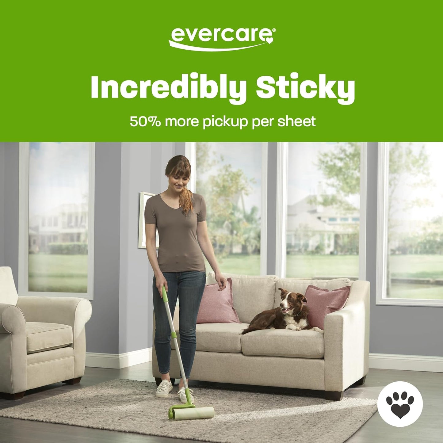 Evercare 10-Inch Mega All-Purpose Pet Hair Lint Roller Refill, 50 Sheets – Sticky Roller for Pet Hair, Cat & Dog Hair Remover, Lint Remover, Pet Hair Remover for Furniture, Clothing & Cars