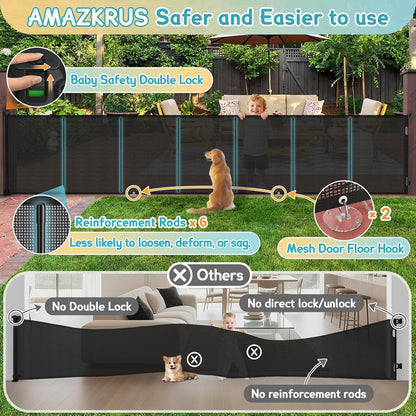160 Inch Retractable Baby Gates Extra Wide, 42 Inch Extra Tall Retractable Gate, 13 FT Reinforced Retractable Dog Gate with Reinforcement Rod to Prevent Crawling Through, for Doorways, Stairs, Hallway