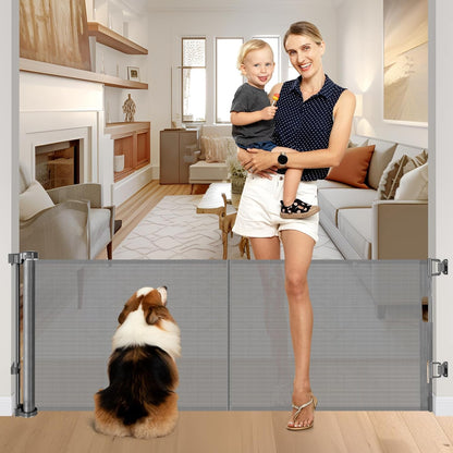 Reinforced 28 Inch Tall Retractable Baby Gates for Dogs, Easy Step Over Pet Gate with Support Rods, 55" Wide Retractable Dog Gate, Puppy Gates for The House Short Dog Gate for Stairs, Doorways, White