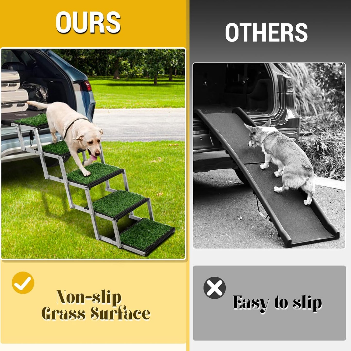 Niubya Dog Ramps for Cars, Portable Folding Dog Stairs for Cars, SUV, Trucks, Lightweight Pet Ramp for Large Dogs with Non-Slip Surface, Reinforced Pet Steps Supports Up to 200 lb, 6 Steps