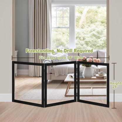 LZRS Clear Dog Gate for Indoor Use - Transparent Pet Fence with Solid Hardwood and Plastic Board, Stylish & Durable freestanding Pet Gate for Doorways, Stairs and Hallways-2 Panel Cherry