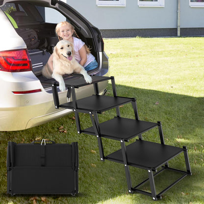 Extra Wide 5 Steps Dog Stairs for Large Dogs, Foldable DogRamp for Car with Non-Slip Surface, Pet Stairs DogStairs for car, Dog Steps for Cars, SUV, High Beds, Truck, Supports up to 250 lbs