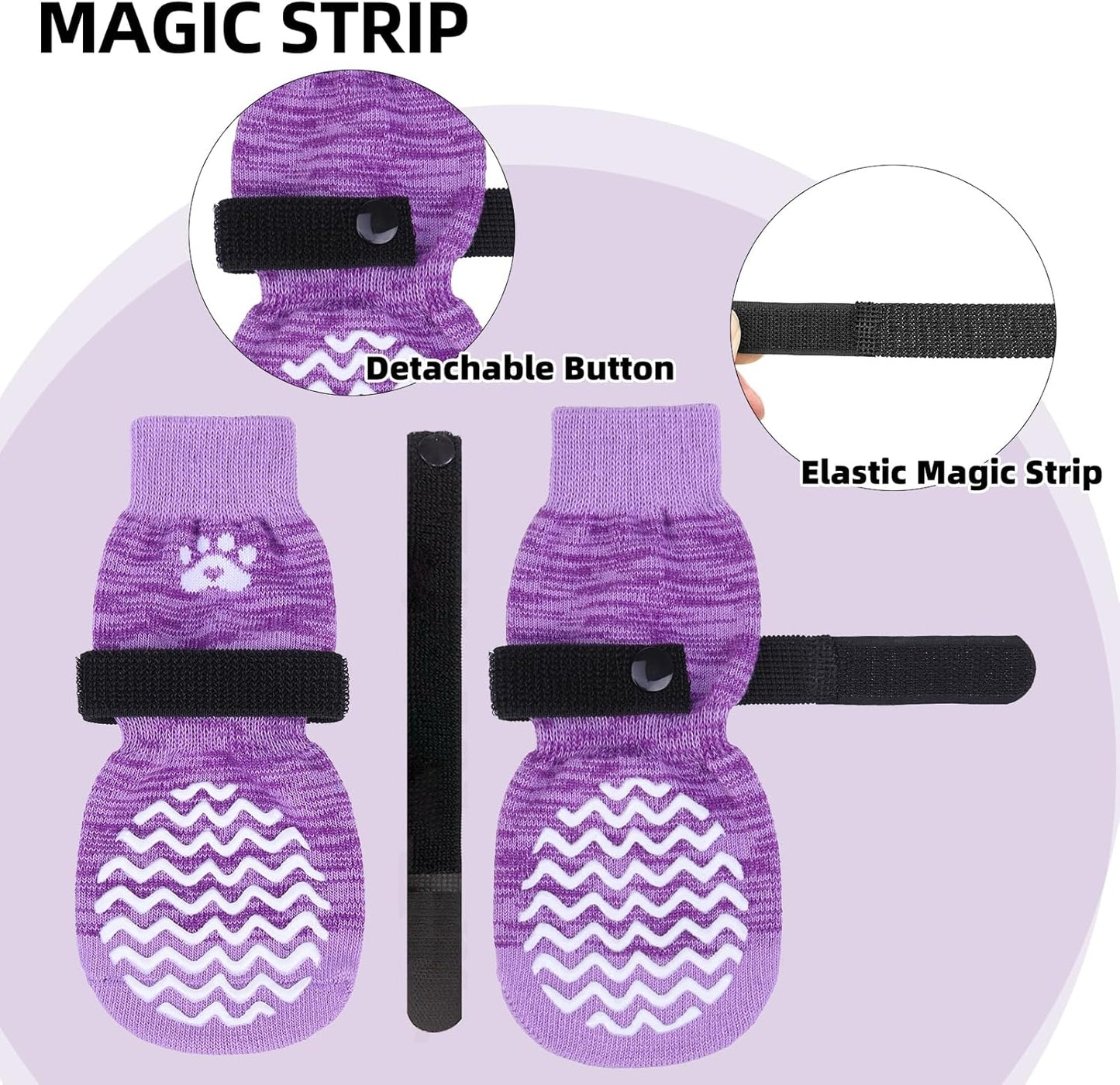 PUPTECK Anti Slip Dog Socks with Double Grippers for Hardwood Floors, Shoes for Hot/Cold Pavement, Boots & Paws Protectors to Prevent Licking, Traction Booties for Senior Small Large Dogs