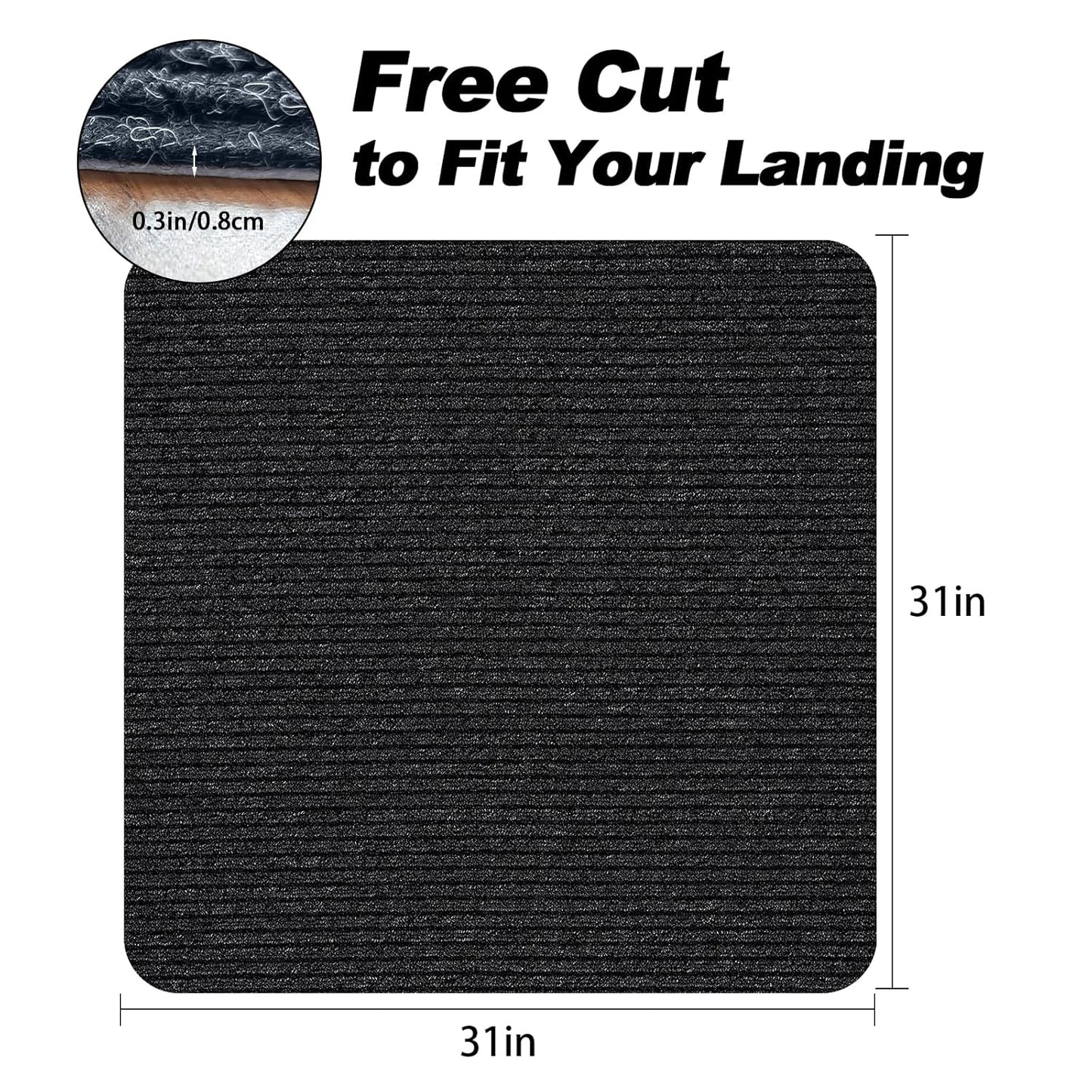 Stair Treads for Wooden Steps Carpet, Non-Slip Stair Runner Indoor Outdoor Stair Tread Mats Covers Pads, 19" x 31"Matching Landing Step Runner for Elders, Kids and Dogs (19" x 31", Black)