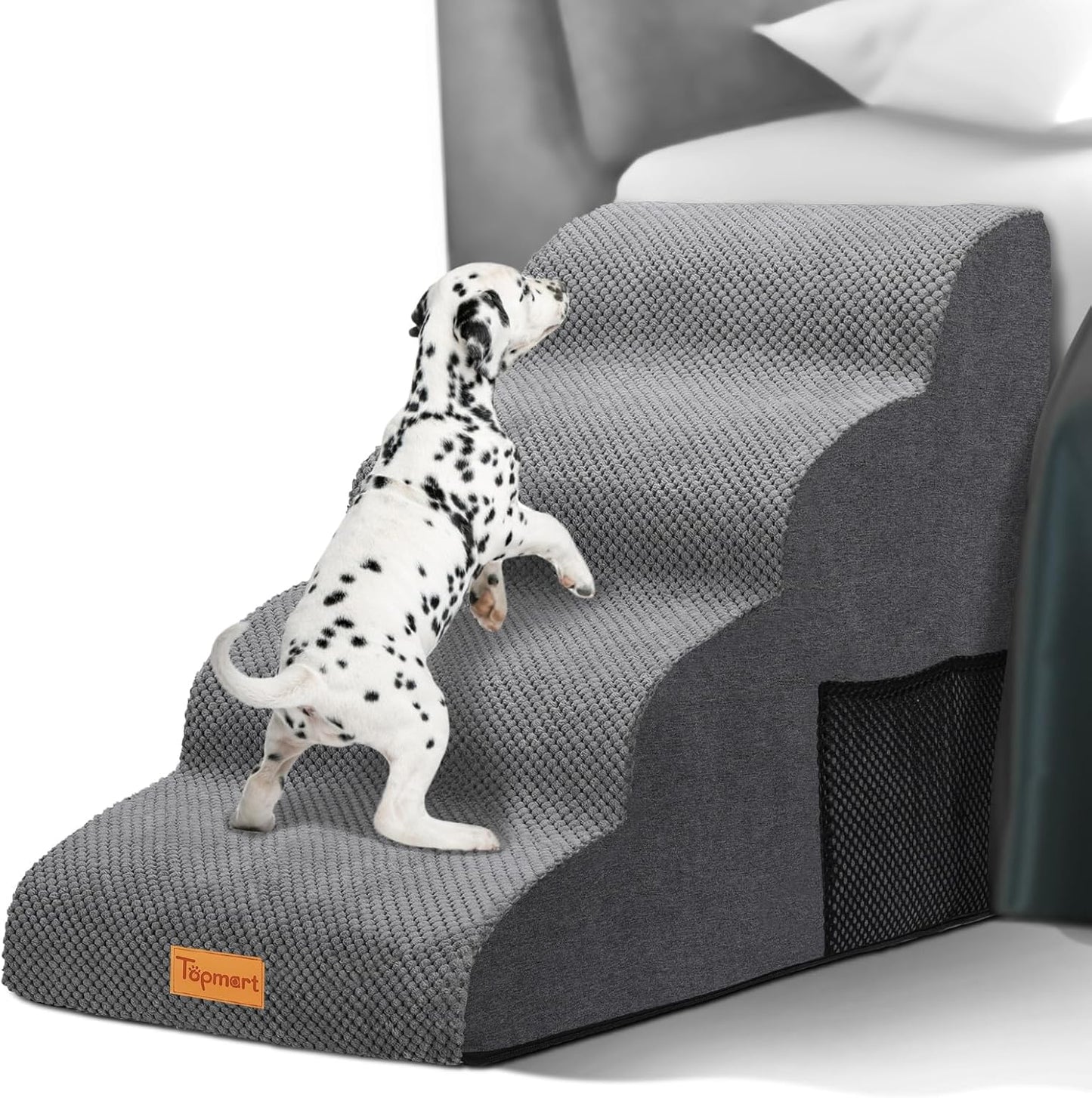Topmart High Density Extended Foam Dog Ramp&Steps 2 Tiers,11.8" High,Non-Slip Dog Stairs,Soft Foam Pet Ladder with Removable Cover,Best for Injured,Older Cats,Pets with Joint Pain