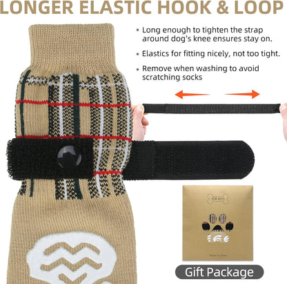 PUPTECK Anti Slip Dog Socks with Double Grippers for Hardwood Floors, Shoes for Hot/Cold Pavement, Boots & Paws Protectors to Prevent Licking, Traction Booties for Senior Small Large Dogs