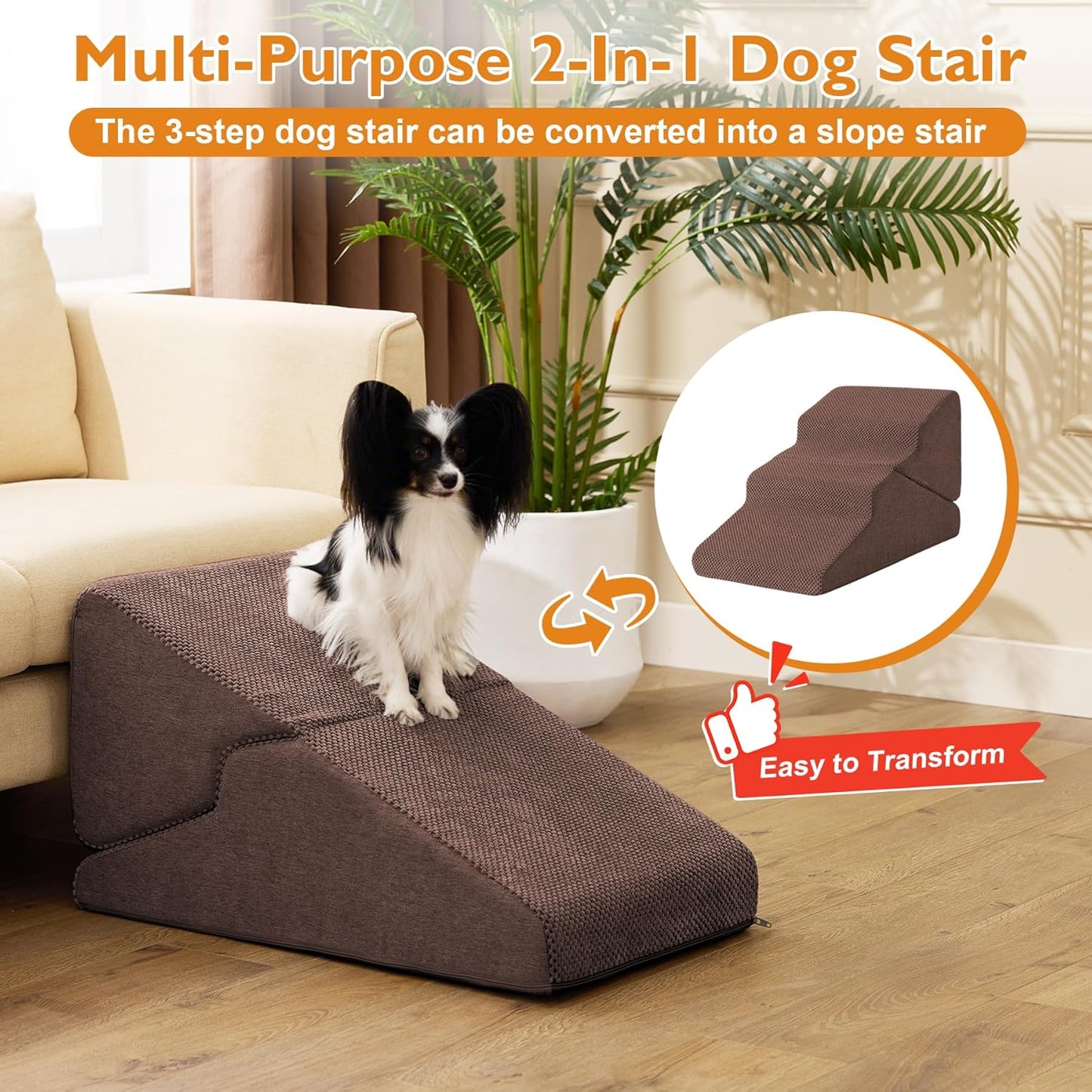 Dog Stairs for Bed 23’’ H, 5-Step Dog Steps for High Bed, Foldable Pet Stairs for Small Dogs and Cats to Get on Beds, Couch, Non-Slip Balanced Pet Steps and Ramp with Waterproof Cover, Grey