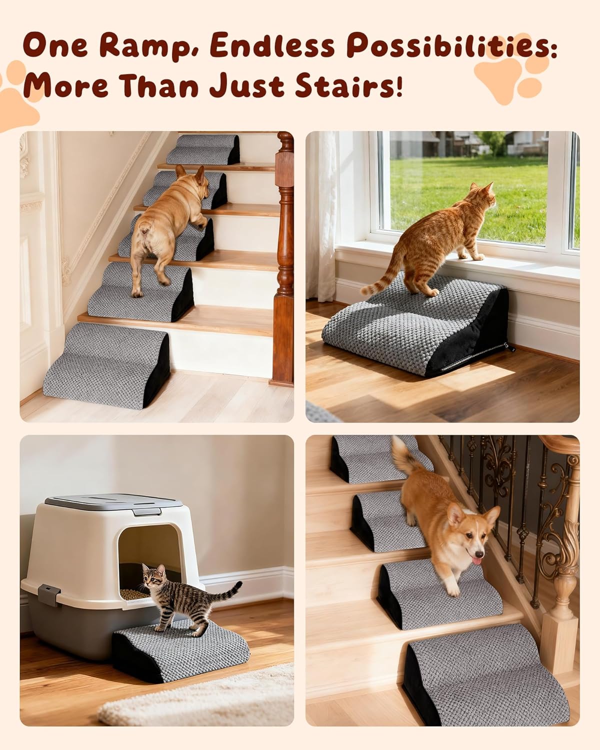 Dog Ramp for Stairs 2Pack, Try Now Risk-Free! Low-Profile Non-Slip Pet Stair Ramps with Washable Cover, Gentle Slope for Senior, Small Short-Legged Dogs and Cats (Corgi, Dachshund)