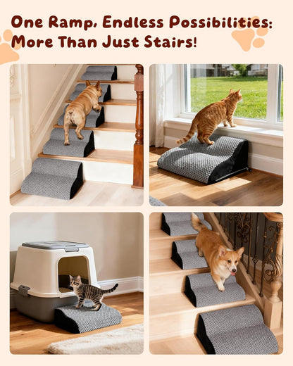 Dog Ramp for Stairs 2Pack, Try Now Risk-Free! Low-Profile Non-Slip Pet Stair Ramps with Washable Cover, Gentle Slope for Senior, Small Short-Legged Dogs and Cats (Corgi, Dachshund)