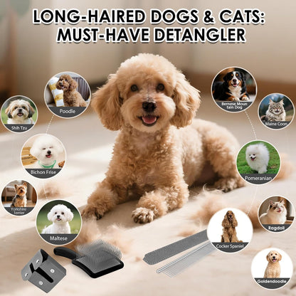 Large Slicker Brush for Dogs,Doodle Brush for Poodles, Goldendoodles, Labradoodle, Extra Long Pins for Detangling Matted Fur & Removing Tangle, Dog Grooming Kit with Wooden Handle. Black