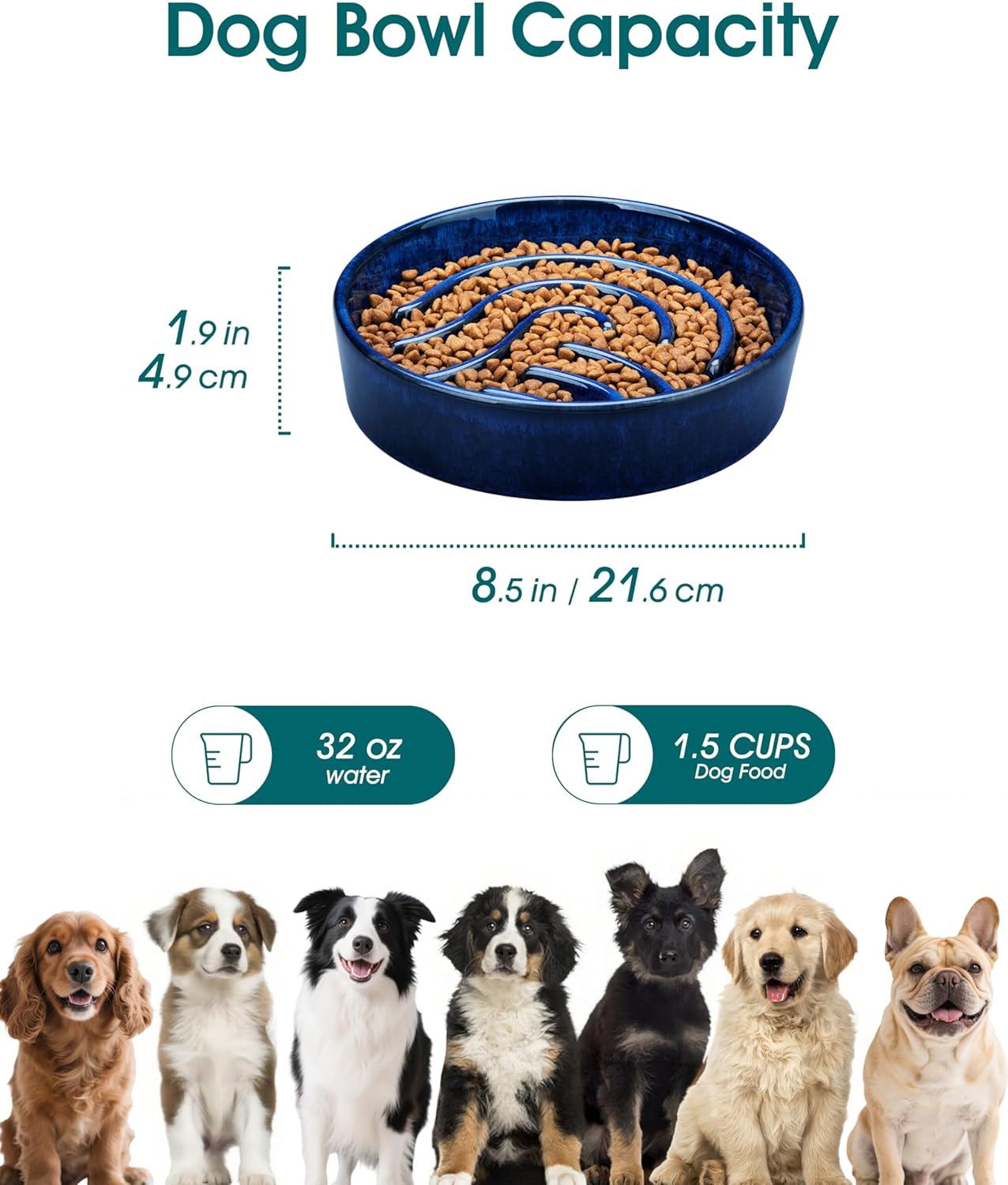 vancasso Slow Feeder Dog Bowl, 1.5 Cup Ceramic Slow Feeding Food Dish for Small and Medium Breed, Puzzle Dog Food Bowl for Fast Eater, Pink