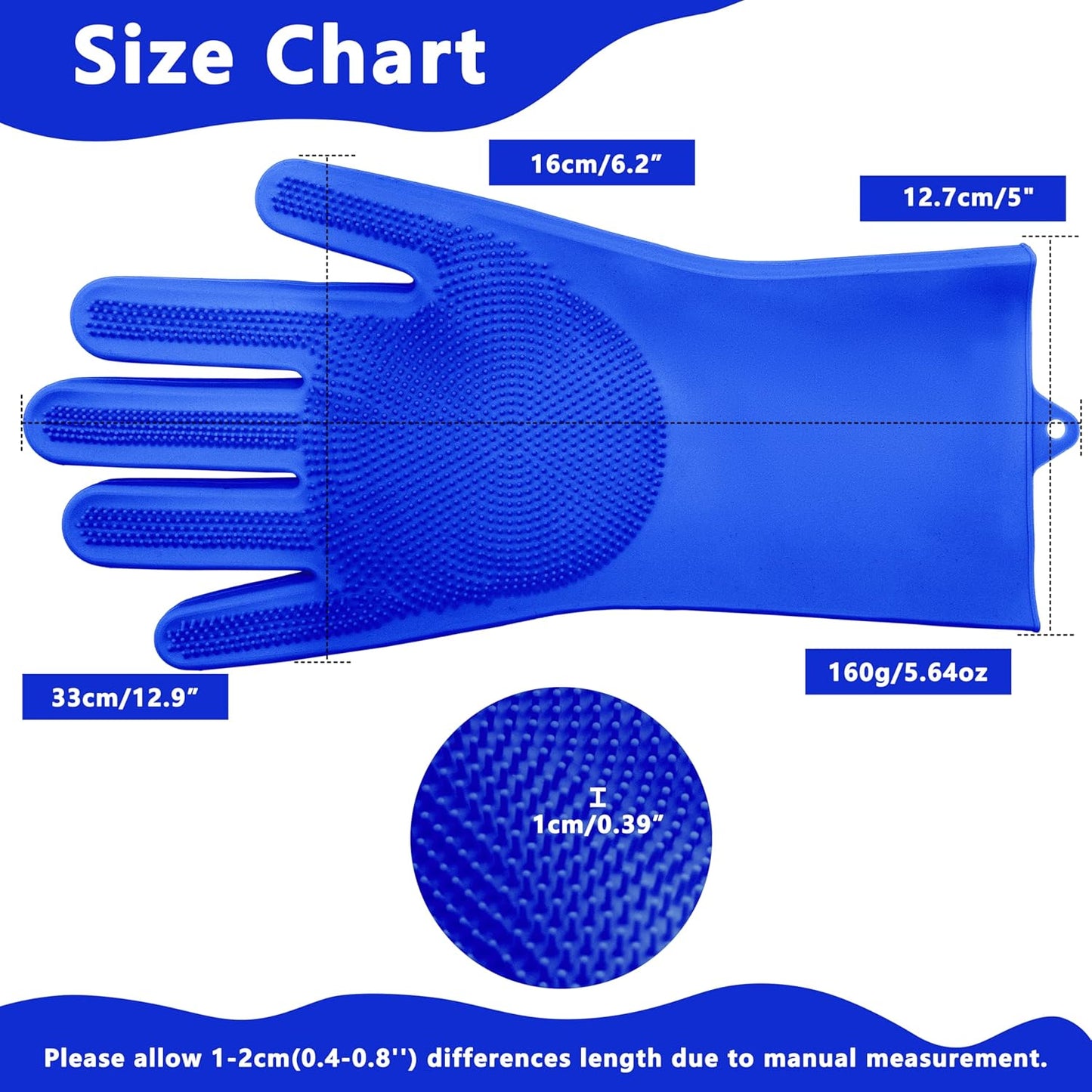 Pet Grooming Gloves—Heat Resistant Dog Washing Gloves with High-Density Teeth, Dog Bath Scrubber with Enhanced Five Finger Design, Silicone Gloves for Dogs and Cats Bathing, Massage (Blue)