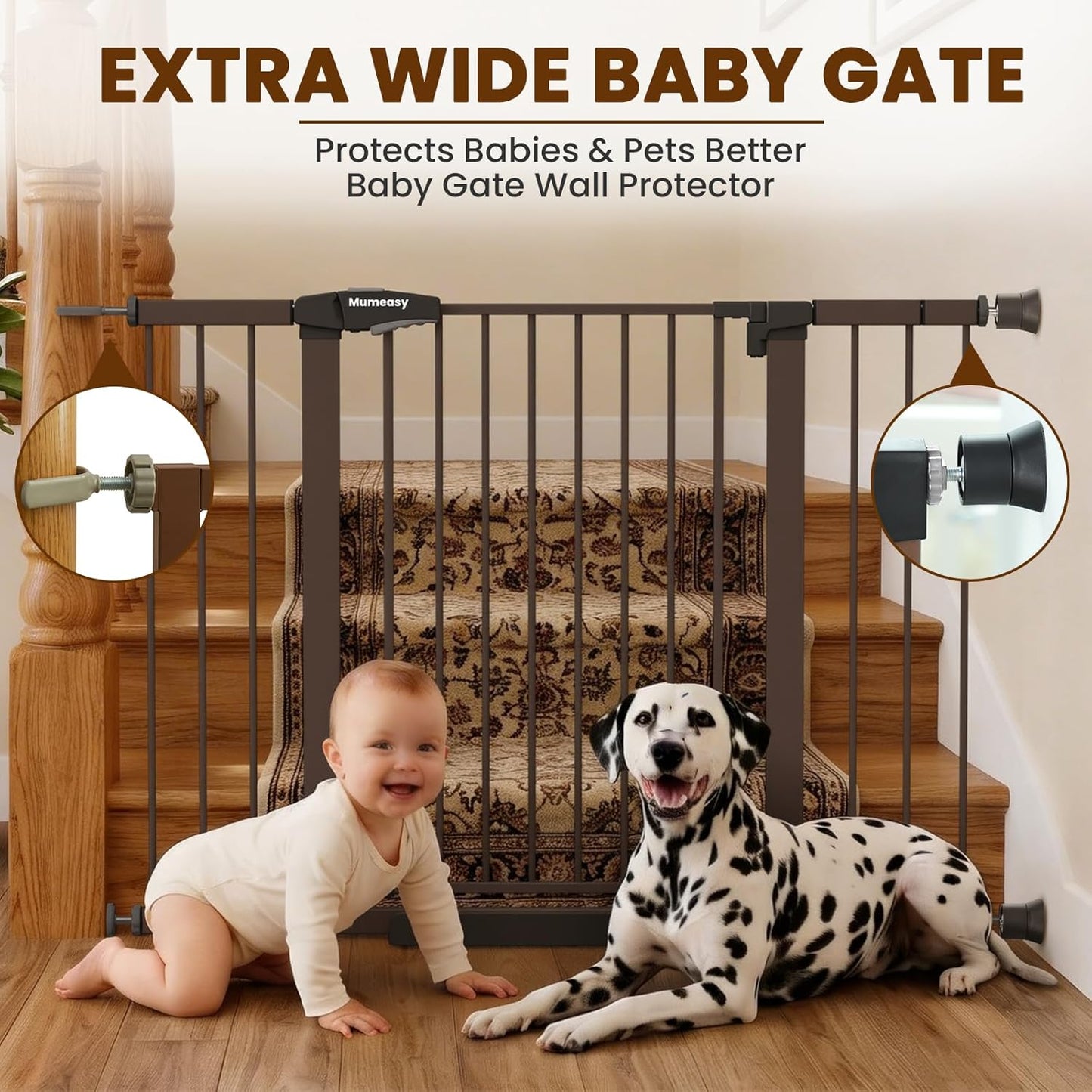 Mumeasy 36" High Extra Tall Dog Gate, 29.6"-40.5" Wide Pressure Mounted Tall Baby Gate for Dog, Auto Close Pet Gate with Door for Stairs,Doorways,House,Black