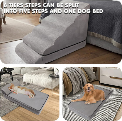 Dog Stairs for High Beds 30-36 inches Tall, 6-Step Pet Stairs/Steps for High Bed 32-36 inches for Small Large Dogs, Foam Dog Steps for Beds for Old Dogs/Cats, Dark Grey