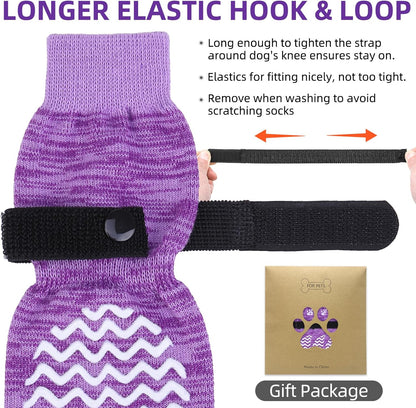 PUPTECK Anti Slip Dog Socks with Double Grippers for Hardwood Floors, Shoes for Hot/Cold Pavement, Boots & Paws Protectors to Prevent Licking, Traction Booties for Senior Small Large Dogs