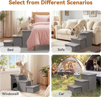 Zerbuger Wider Dog Ramp for High Bed with Storage 18" H, Foldable Dog Stairs for Small Medium Large Older Senior Animal, Sturdy Dog Step for Climbing Bed or Couch, Arthritis-Friendly (Gray, No Condo)