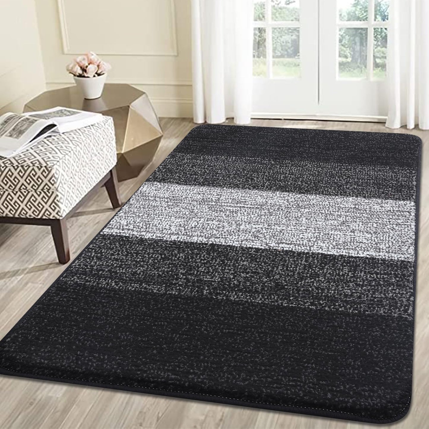 Smiry Dog Door Mat for Muddy Paws, Absorbs Moisture and Dirt, Low-Profile Entryway Mat with Non-Slip Backing, Entry Indoor Outdoor Doormat for Inside Floor (30x20 Inches, Grey, Striped)