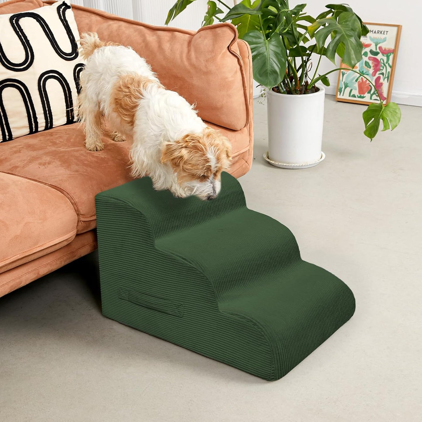 Mesa Lemon Dog Stairs & Steps for High Beds, 3 Steps High Density Foam Waterproof Dog Ramp for Small Dogs and Cats, Pet Stairs with Removable Washable Cover for Bed, Couch, Sofa and Car (H:16")