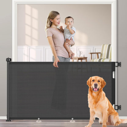 Upgrade 120 inch Retractable Baby Gates, EZIGO Extra Wide Baby Gate for Large Opening Extra Long Mesh Gate for Kids or Pet Dog Gate Child Safety Gate for Stairs Hallways Doorway Indoor Outdoor, Gray