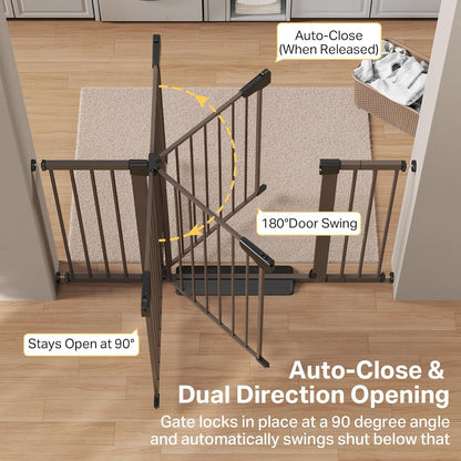 Cumbor 36.6-64" Extra Wide Baby Gate for Stairs, Dog Gates for Doorways, Auto-Close Pet Gate Indoor, Pressure Mounted Walk Through Safety Child Gate for Kids Toddler, Tall Pet Puppy Fence Gate, Brown