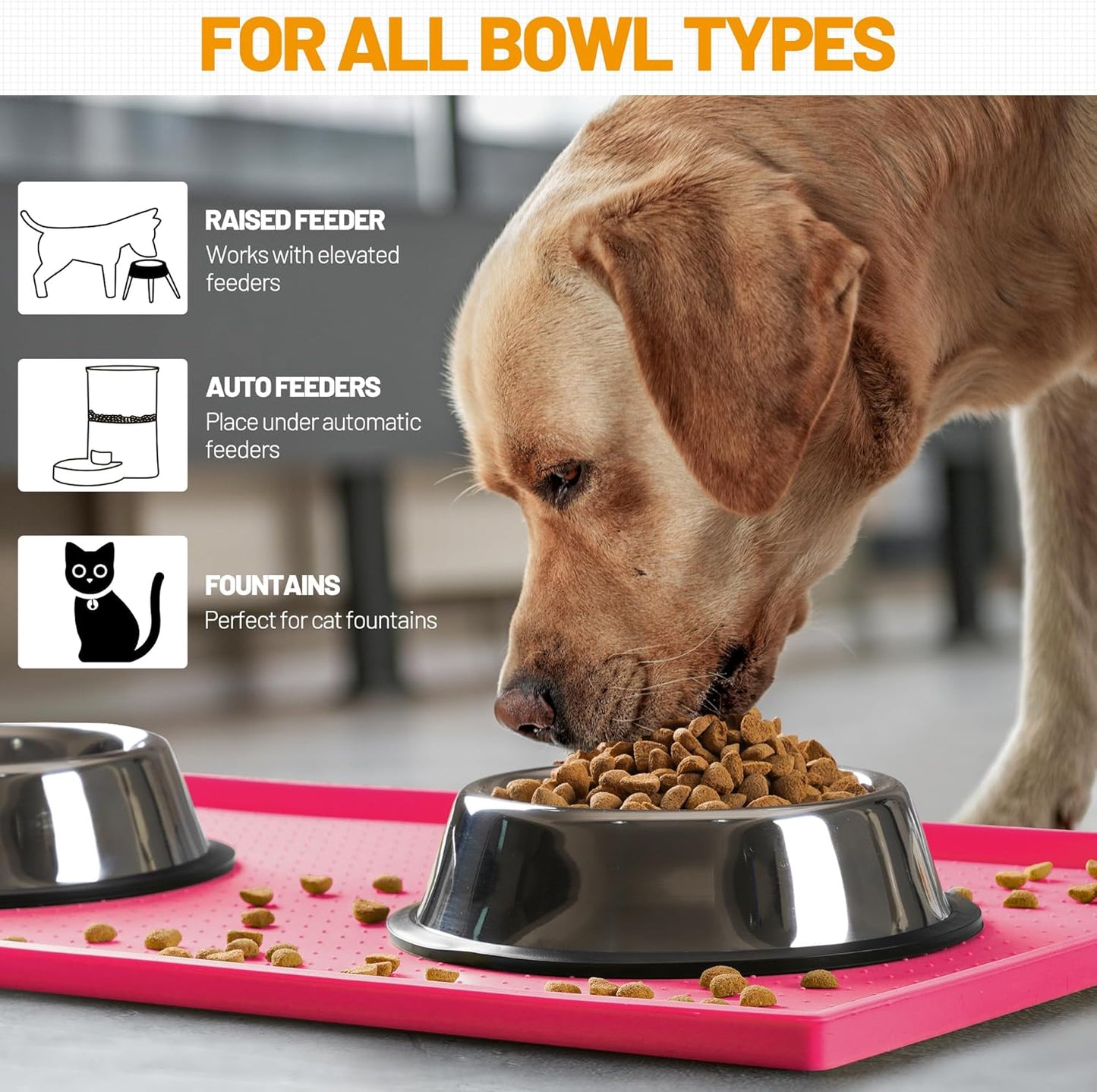Hubulk Dog Feeding Mat,100% Waterproof Food Grade Silicone Pet Food and Water Bowl Placemat,Dishwasher, High Raised Edge to Prevent Spills,Nonslip Tray to Stop Messes on Floor (19"x12"x0.5", Grey)