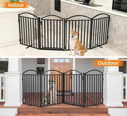 Malier Metal Freestanding Dog Gate, 32'' Height Outdoor Indoor Dog Fences, Extra Wide Foldable Puppy Gate for Stairs (Black, 【2 Panels】 40''W × 32''H)