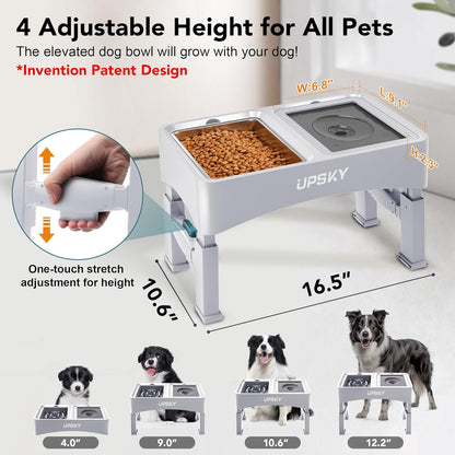 UPSKY 2-in-1 Elevated Dog Bowls Slow Feeder, 4 Height Adjustable Raised Bowl Stand, No Spill Dog Water Bowls, Anti-Slip Food and Water Bowls for Small Medium Dogs(Not Include Stainless Steel Bowl)