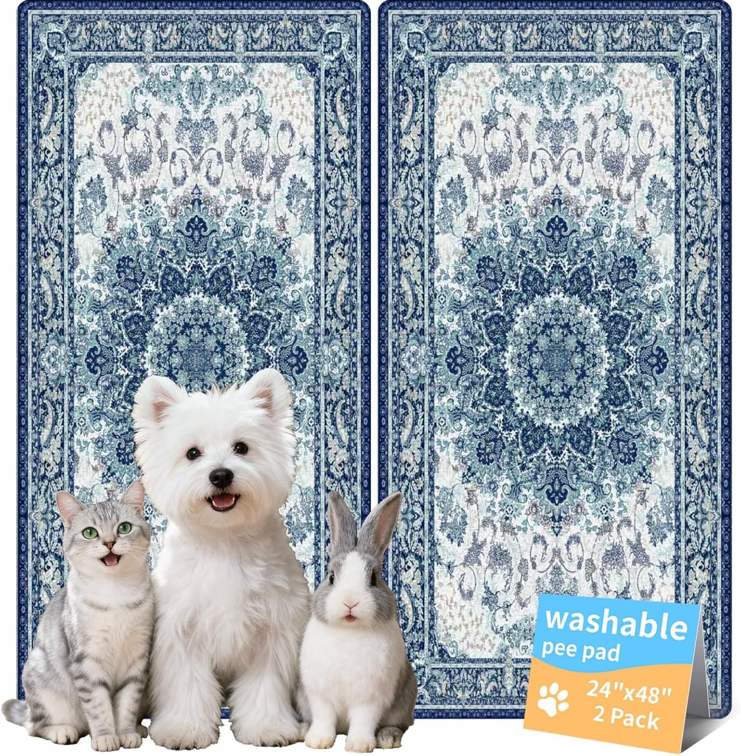 Washable Pee Pads for Dogs, Reusable Puppy Potty Training Pads, Ultra-Absorbent Thick Waterproof Leak-Proof Non-Slip Pads & Mat for Crate, Playpen, Floor, Whelping & Housebreaking , 2 Pack 18"x24"