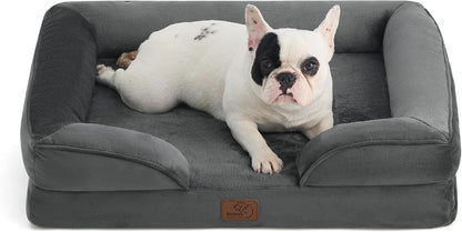 Bedsure Orthopedic Dog Bed Medium Size Dogs - Washable Small Medium Dog Cat Bed Waterproof, Comfort Cats Couch Sofa with Washable Removable Cover, Pets Bed with Nonskid Bottom, Grey, 28"