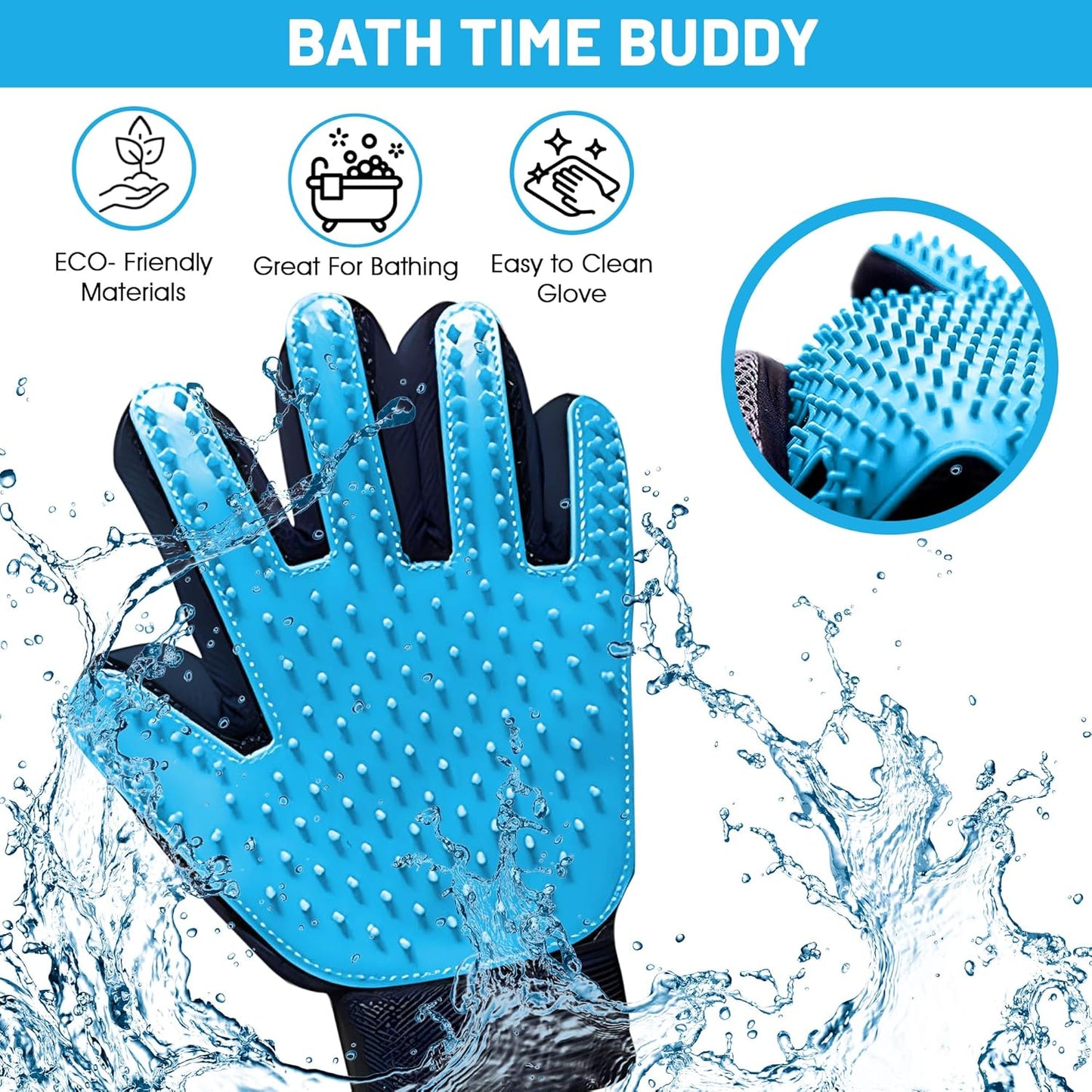 Upgrade Pet Grooming Gloves, Grooming Gloves for Dogs, Cats, Rabbits & Horses with Long and Short Hair, Efficient Pets Hair Remover Mittens - 1 Pair (Blue)