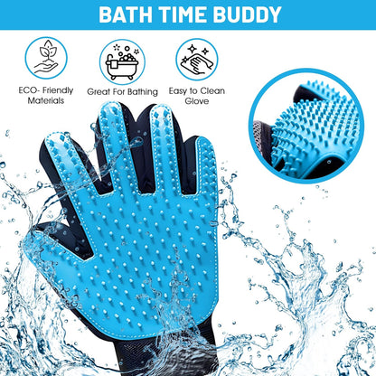 Upgrade Pet Grooming Gloves, Grooming Gloves for Dogs, Cats, Rabbits & Horses with Long and Short Hair, Efficient Pets Hair Remover Mittens - 1 Pair (Blue)