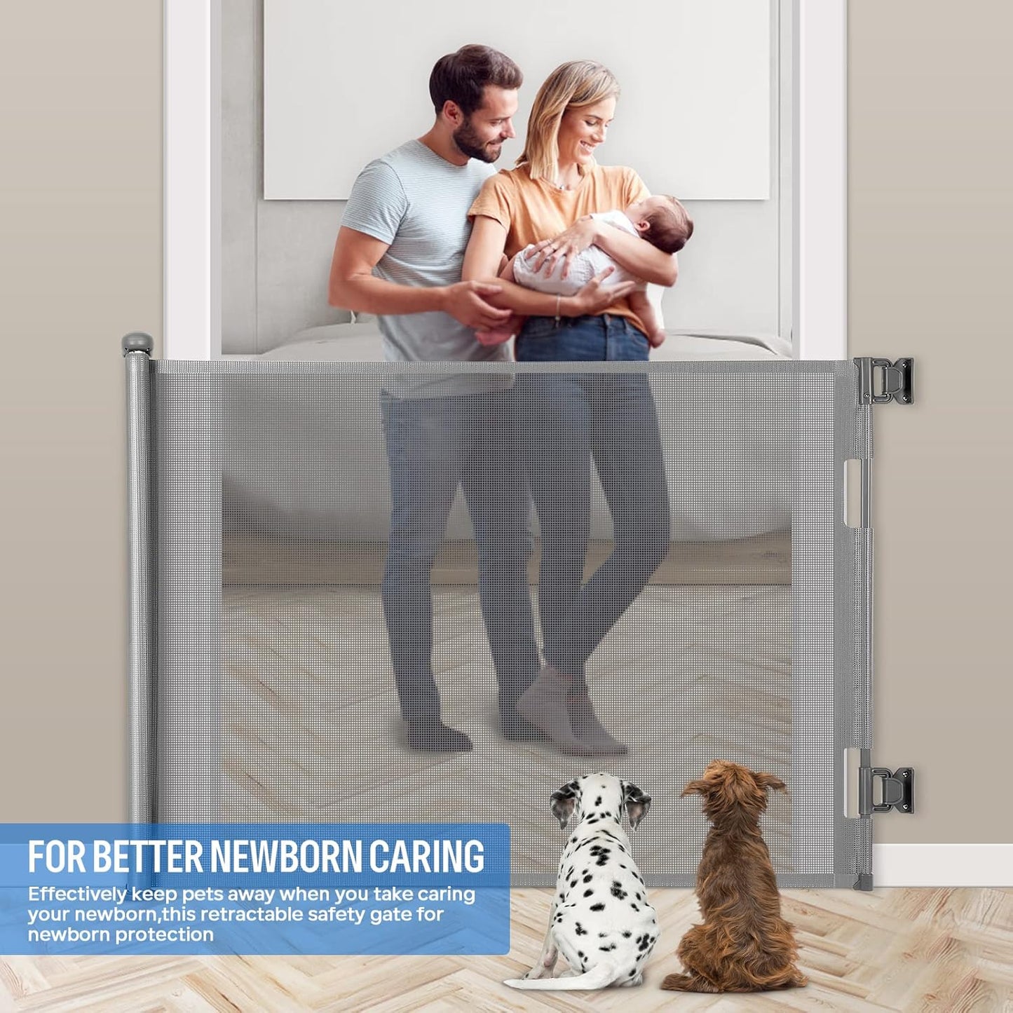 Upgraded Retractable Baby Gate, Extra Wide Safety Kids or Pets Gate, 33” Tall, Extends to 71” Wide, Mesh Safety Dog Gate for Stairs, Indoor, Outdoor, Doorways, Hallways(33”x71”, Black)
