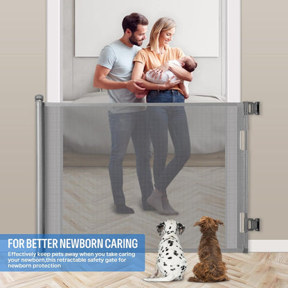 Upgraded Retractable Baby Gate, Extra Wide Safety Kids or Pets Gate, 33” Tall, Extends to 71” Wide, Mesh Safety Dog Gate for Stairs, Indoor, Outdoor, Doorways, Hallways(33”x71”, Black)