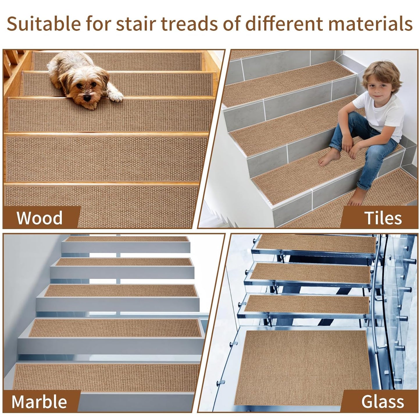 Carpet Stairs Runner for Wood Stairs, 8"x 30",Reusable Washable Self-Stick Stair Treads, for Indoor Steps, Non Slip for Kids Elders and Pets Stair Mats Residue Free, Grey 15-Pack