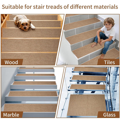 Carpet Stairs Runner for Wood Stairs, 8"x 30",Reusable Washable Self-Stick Stair Treads, for Indoor Steps, Non Slip for Kids Elders and Pets Stair Mats Residue Free, Grey 15-Pack