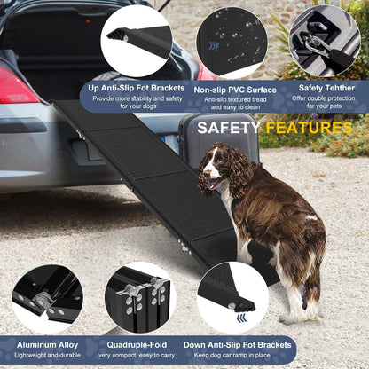 Dog Car Ramp for Large Dogs, Foldable Dog Steps Aluminum Dog Ramps, Dog Stairs with Nonslip Surface for High Beds, Trucks, Cars and SUV, Supports up to 240 lbs (67'' L x 17'' W)